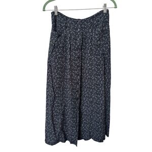 Vintage Jacob Floral Button Front Midi Skirt Pockets Black White Whiimsigoth